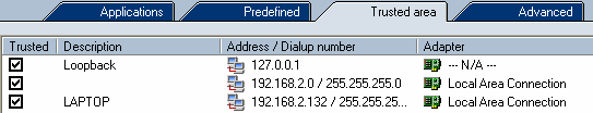 Kerio firewall: Trusted area