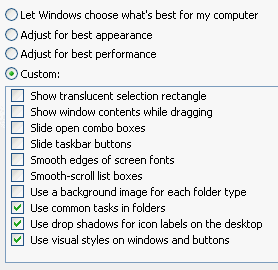 Disabling visual effect for best performance
