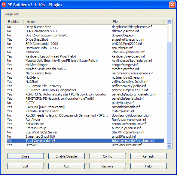 Integrating plug-ins in BartPE with PE Builder.