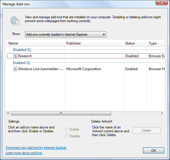 Managing the Internet Explorer add-ons
