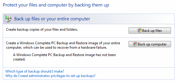 Backup Center: backup files of the whole computer