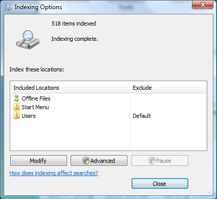 Options for indexing files