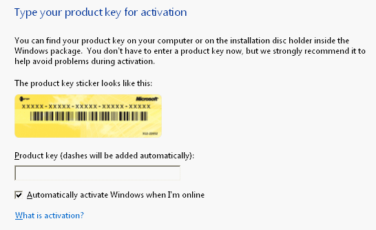 Enter the product code to activate Windows