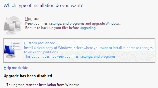 An upgrade installation of a already installed Windows Vista