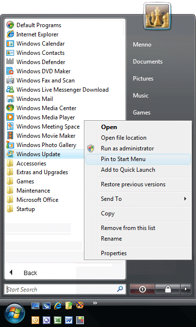 Configure Vista Start Bar