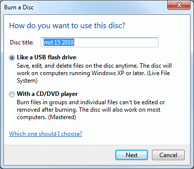 Burning CD/DVD: prepare an empty disk