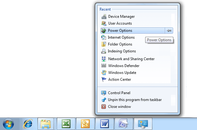 Windows 7 version pinned start menu