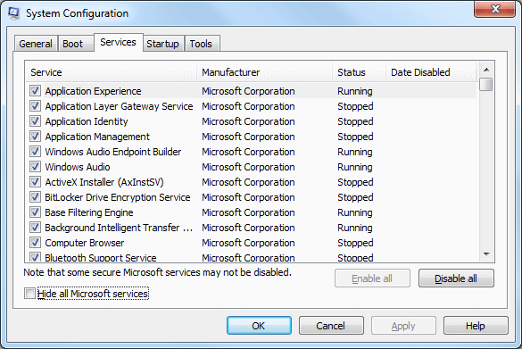 sistema retoma através do msconfig