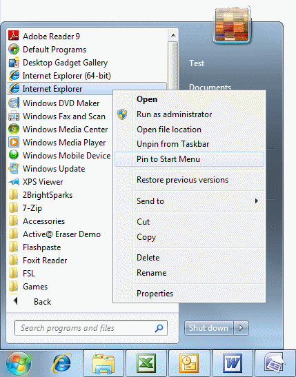 Windows 7 скопировать ярлык, чтобы помочь всем пользователям меню 