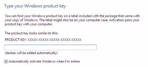 Type the Windows 7 product key