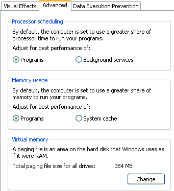 Changing the virtual memory